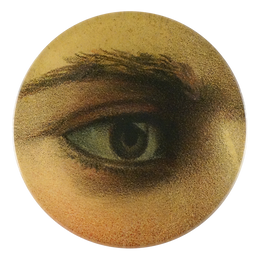Casey showcases an elegant eye as a four inch round handmade decoupage plate