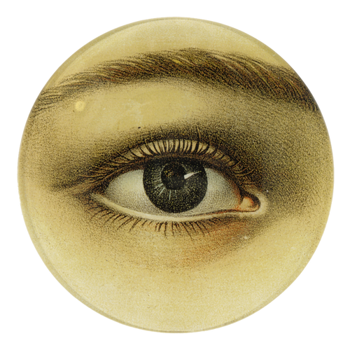 Handmade decoupage round plate of an eye facing right