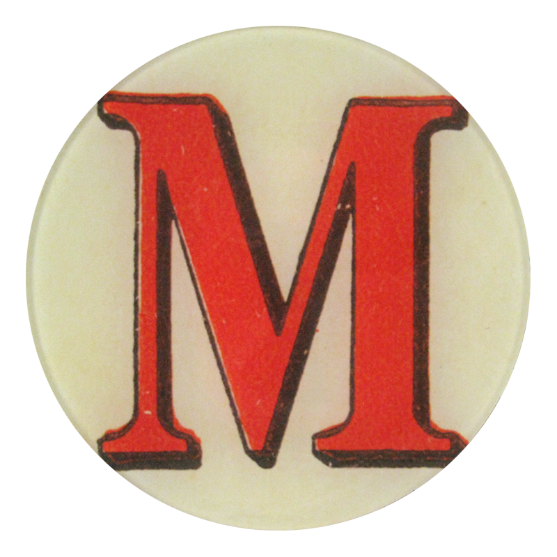 Red Letter M in a five inch round plate