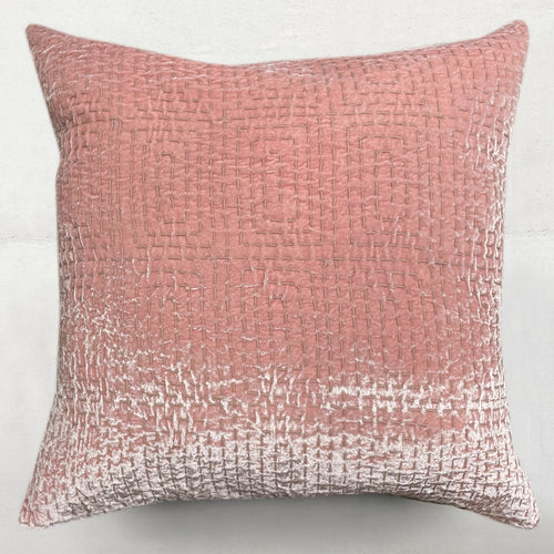 Metril Embroidered Silk Velvet Cushion in Old Rose