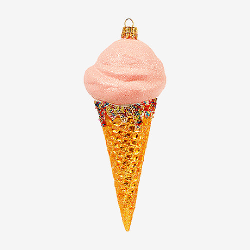 Ice Cream with Sprinkles Waffle Cone Ornament