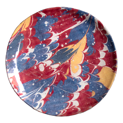 Red Blue & Yellow Marble Dessert Plate