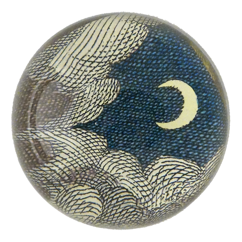 Clouds and Crescent Moon handmade dome paperweight decoupage 