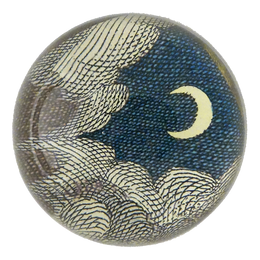 Clouds and Crescent Moon handmade dome paperweight decoupage 