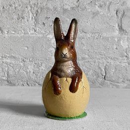 Papier Mâché Brown Bunny in Cream Egg