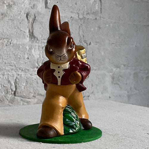 Papier Mâché Walking Bunny with Basket and Red Jacket