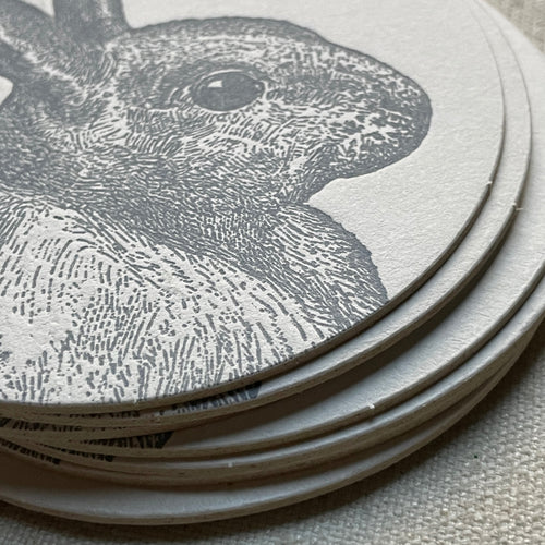 Set of 8 Letterpress Rabbit Coasters