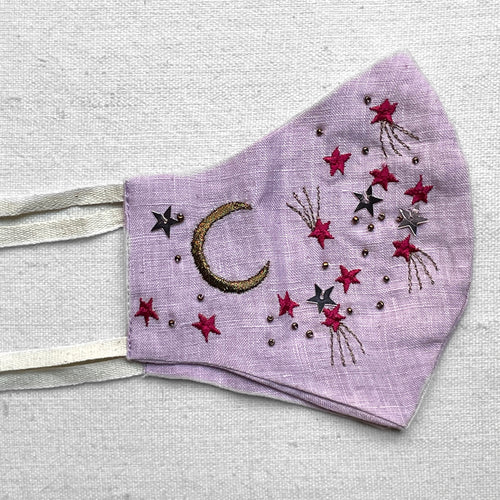 Embroidered Pink Celestial Face Mask