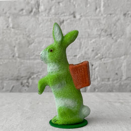 Papier-Mâché Beaded Standing Glitter Bunny in Green with Orange Basket