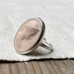 Silver Boy Cameo Ring in Blush