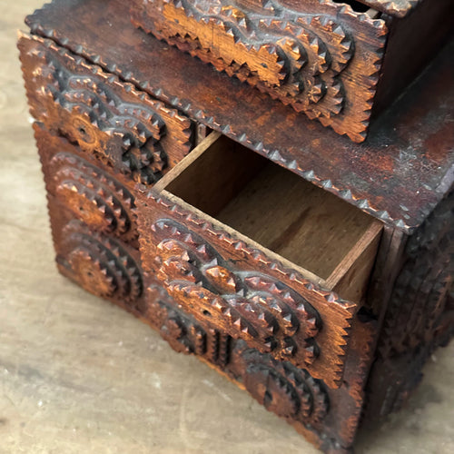 20th Century American Tramp Art Wooden Jewelry & Trinket Box