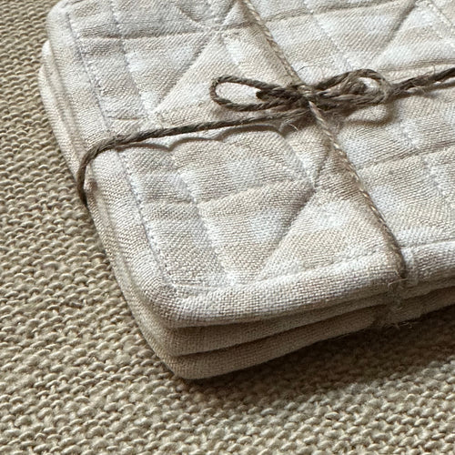 Quilted Coasters in Cream Gingham