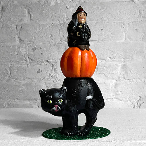 Stacked Black Cat, Pumpkin & Witch