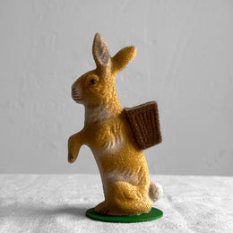 Papier-Mâché Beaded Standing Glitter Bunny in White with Brown Basket