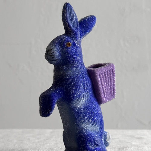 Papier-Mâché Beaded Standing Glitter Bunny in Purple with Lilac Basket