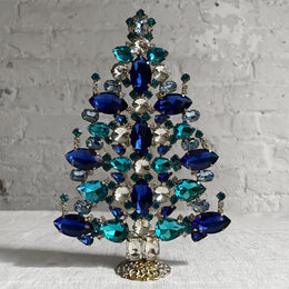 Nostalgic Glass Jeweled Tree with Candles in Blue