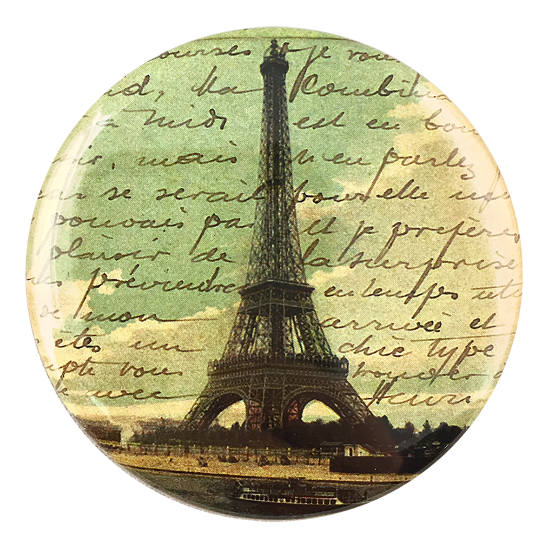 Paris Postcard handmade decoupage item available as a pocket mirror, magnet, button pin or bottle opener