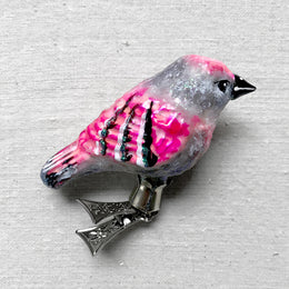 Pink & Gray Bird Clip-On Ornament