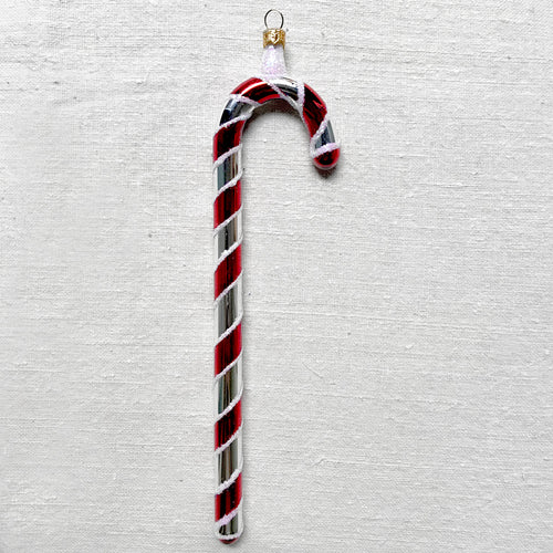 Silver & Red Candy Cane Ornament