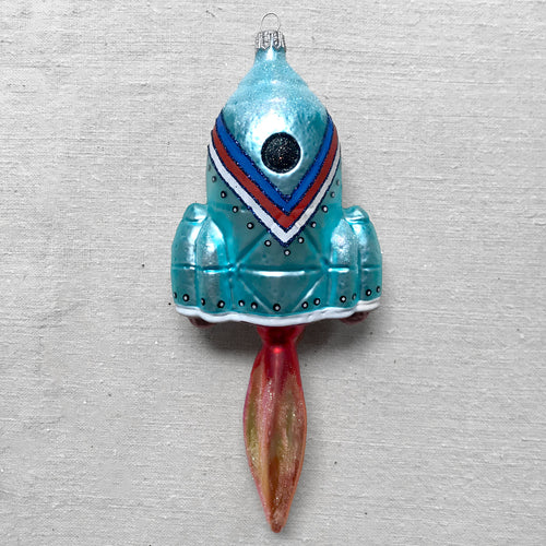 Blue Space Rocket Ornament