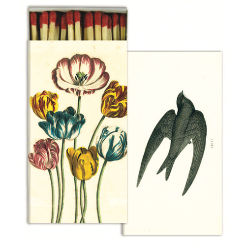 Variegated Tulips and Swift four inch matchbox with fifty sticks