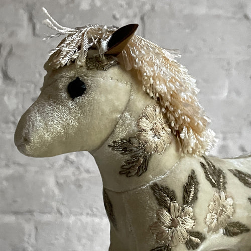 Moira II Silk Velvet Embroidered Horse in Ivory