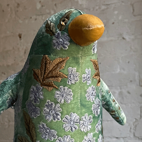 Kukka Silk Velvet Embroidered Penguin in Shaded Lake