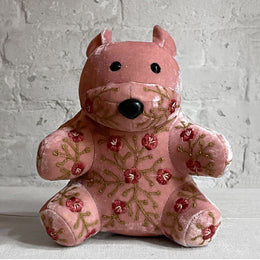 Misha Silk Velvet Embroidered Bear in Old Rose