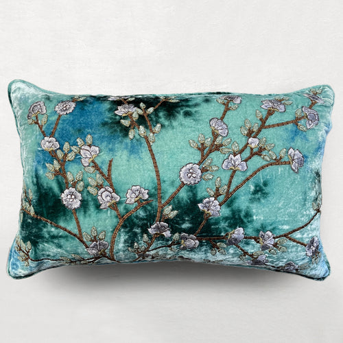 Tuileries Silk Velvet Cushion in Shaded Indigo