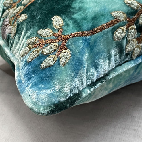Tuileries Silk Velvet Cushion in Shaded Indigo