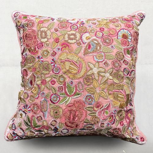 Fleur Silk Velvet Cushion in Old Rose