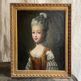 18th Century French Portrait Painting in Vintage Frame