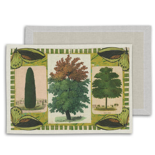Trees with Green Butterflies Linen Placemat Set of 2
