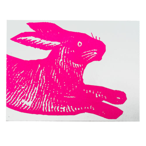Block Printed Running Rabbit Folded Card