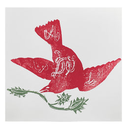 Block Printed Red Holiday Bird Folded Card