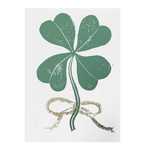 Block Printed Clover with Bow Folded Card