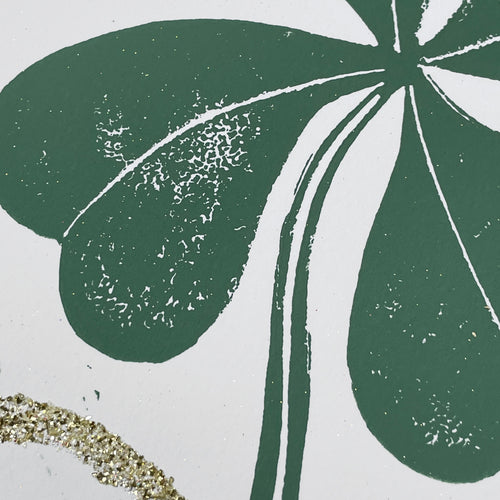 Block Printed Clover with Bow Folded Card