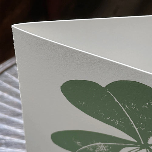 Block Printed Clover with Bow Folded Card