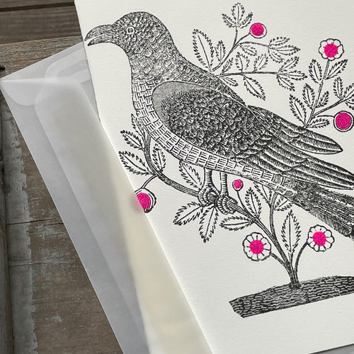 Block Printed Garden Bird Folded Card
