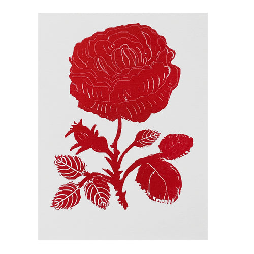 Block Printed Red Rose Folded Card