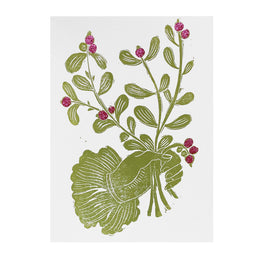 Block Printed Mistletoe Bouquet Folded Card