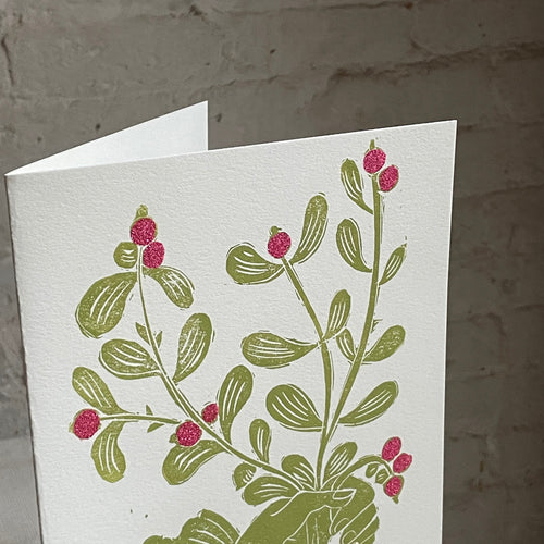 Block Printed Mistletoe Bouquet Folded Card
