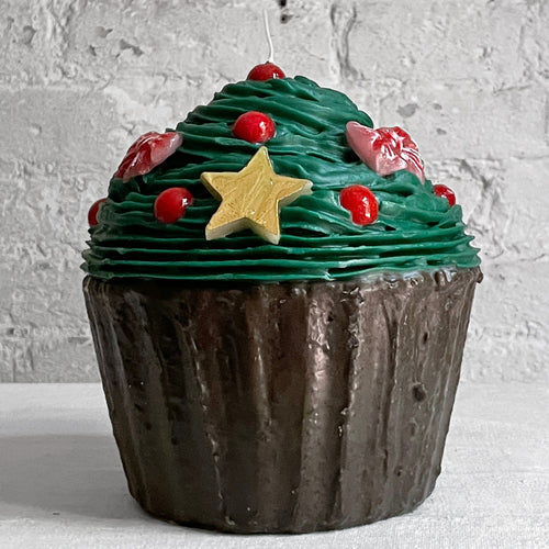 Large Holiday Cupcake Candle in Green