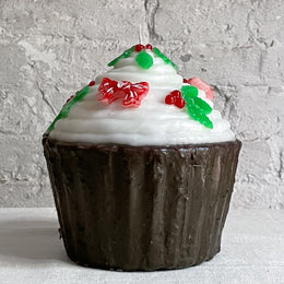 Large Holiday Cupcake Candle in White