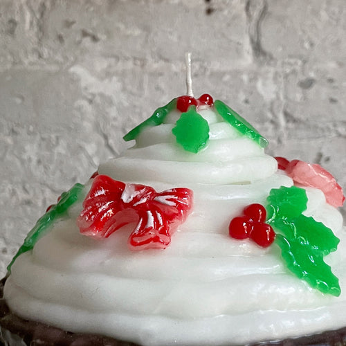 Large Holiday Cupcake Candle in White
