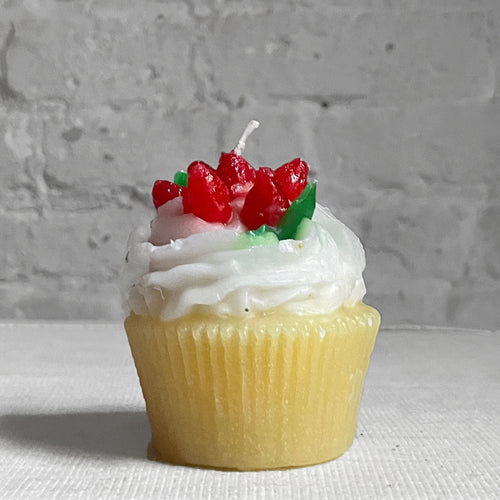 Vanilla Frosting Cupcake Candle with Strawberry Frosting