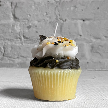 Vanilla and Chocolate Frosted Cupcake Candle with Maple Leaf Topping