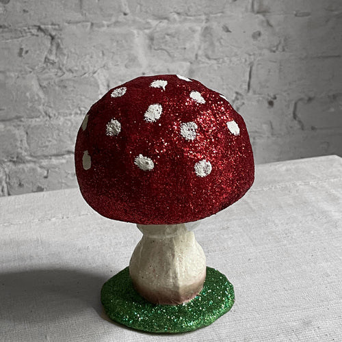 Small Papier-Mâché Glitter Mushroom