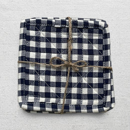 Set of 4 Heather Taylor Home Quilted Coasters in Indigo Gingham