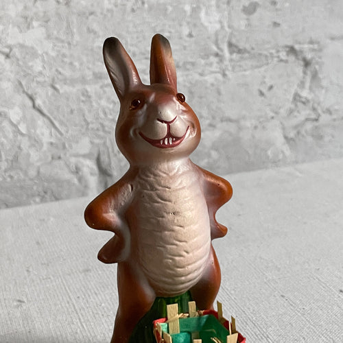 Papier Mâché Upright Bunny with Green Basket